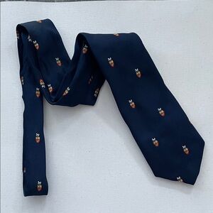EVANS Vintage Classic Navy Blue Tie Unique Crest Pattern Preppy Office Coastal